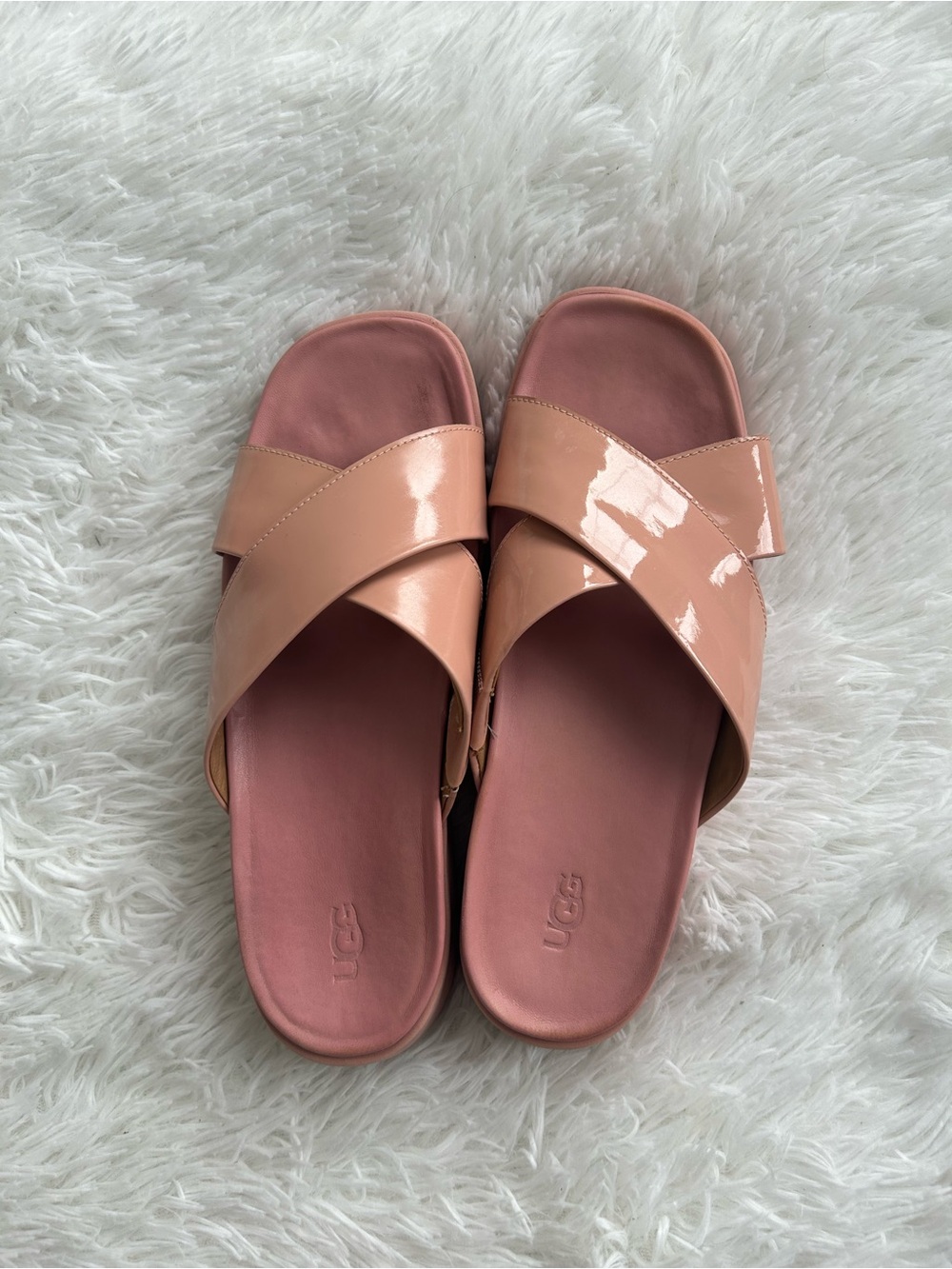 UGG Women’s Pink Patent Crossover Slide Sandals